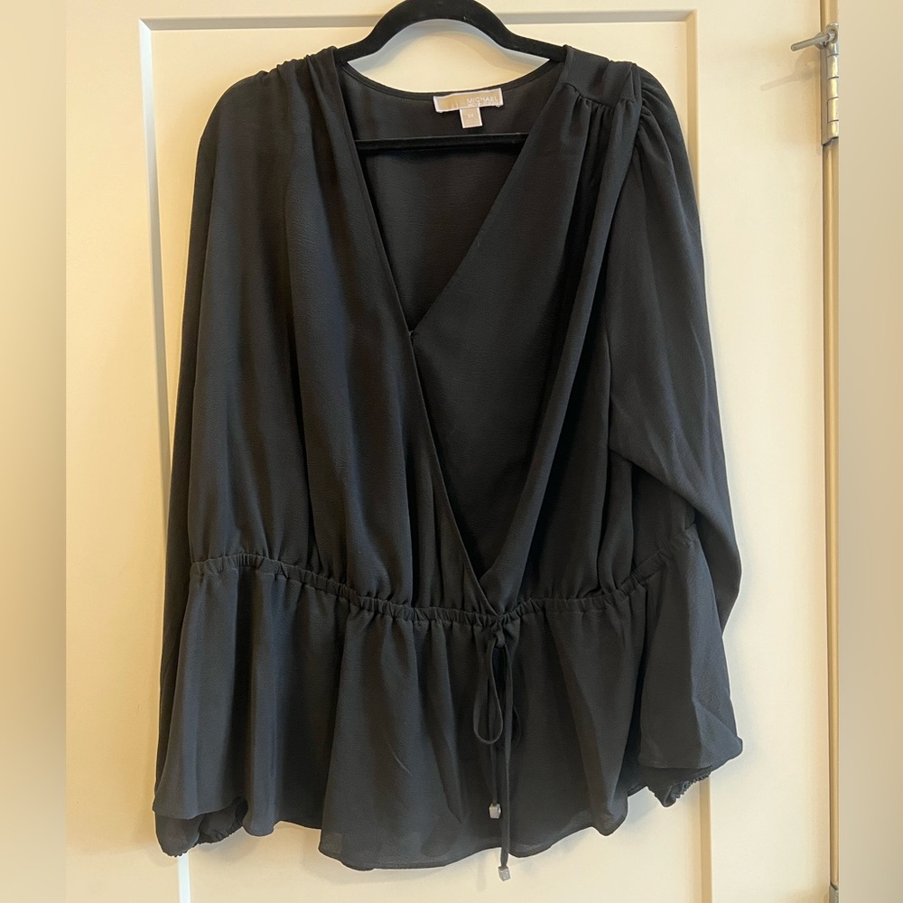 Michael Kors Black Cross-Peplum Tie Black Shirt Size 3X